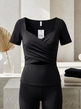 NWT Girlfriend Collective Marla Black Wrap Top Size Small
